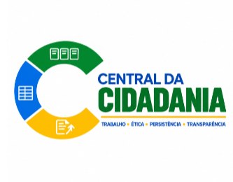 Logotipo do projeto Central da Cidadania - letra C em verde, azul e amarelo com os valores trabalho, ética, persistência e transparência